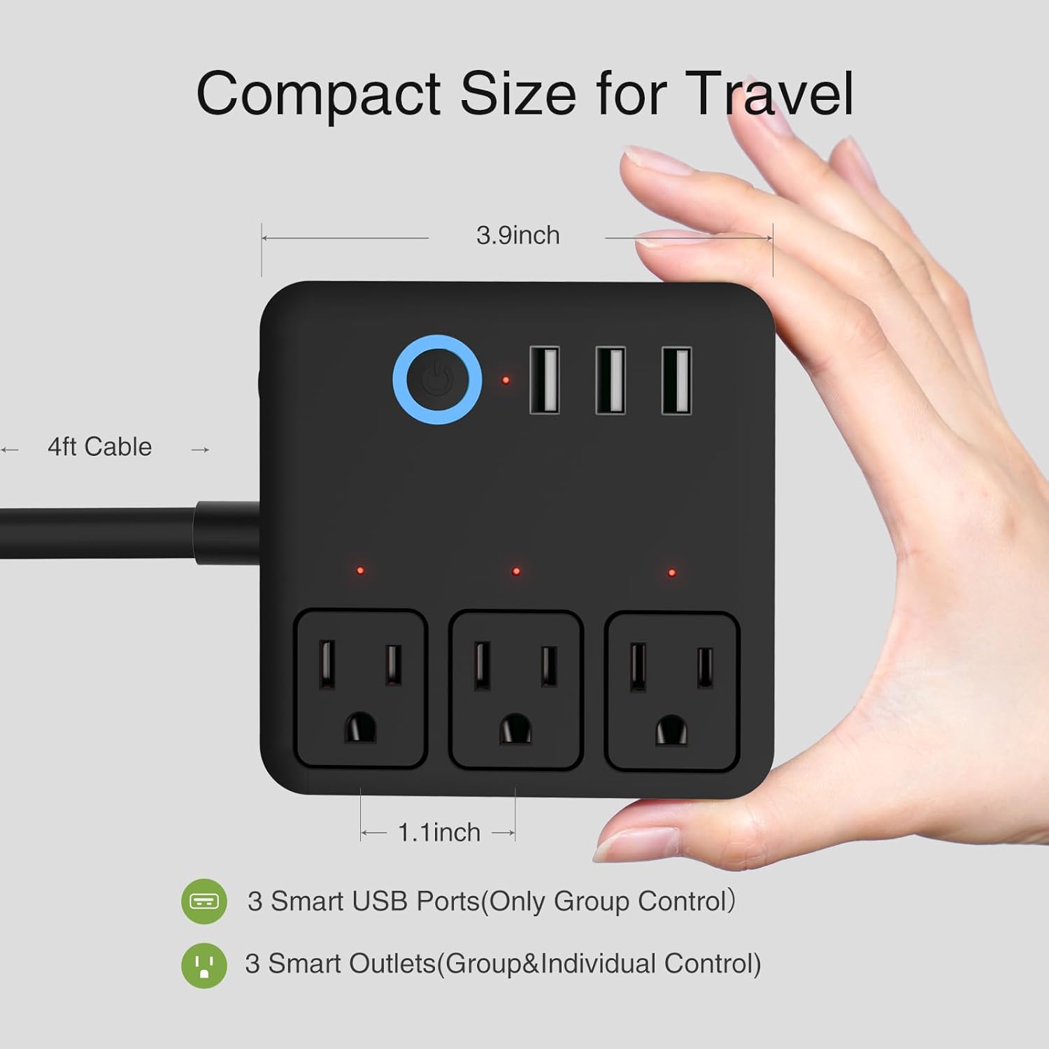 GHome Smart Power Strip, 3 USB Ports and 3 Individually Controlled Smart Outlets, WiFi Surge Protector Works with Alexa Google Home, Home Office Cruise Ship Travel Multi-Plug Extender Flat Plug, UL - Image 8