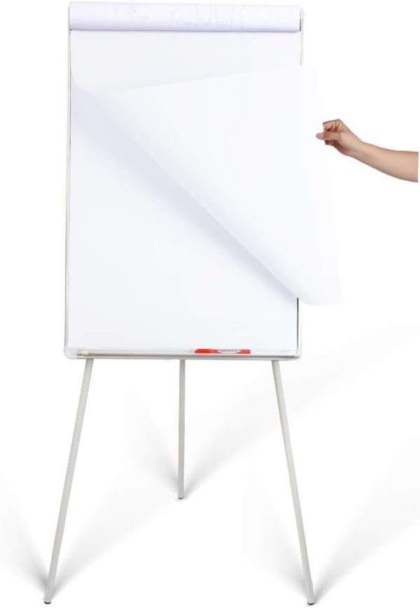 Magnetic Whiteboard Easel 24" x 36"|Height Adjustable Dry Erase Board Tripod Office Presentation Board w/Flipchart Pad, Magnets & Eraser, White