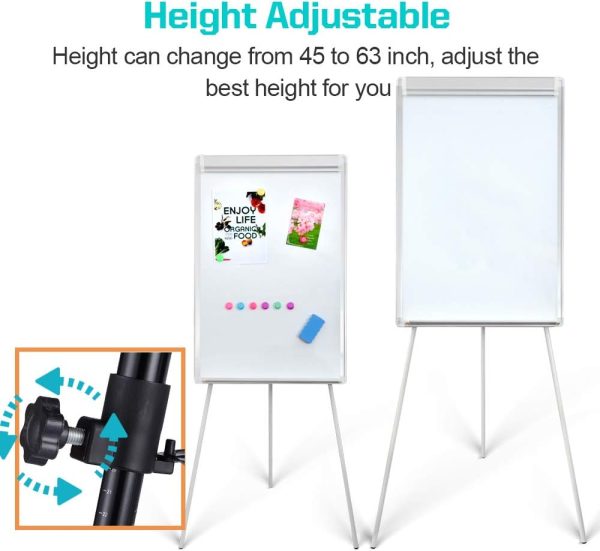 Magnetic Whiteboard Easel 24" x 36"|Height Adjustable Dry Erase Board Tripod Office Presentation Board w/Flipchart Pad, Magnets & Eraser, White - Image 2