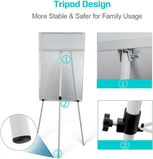 Magnetic Whiteboard Easel 24" x 36"|Height Adjustable Dry Erase Board Tripod Office Presentation Board w/Flipchart Pad, Magnets & Eraser, White - Image 3