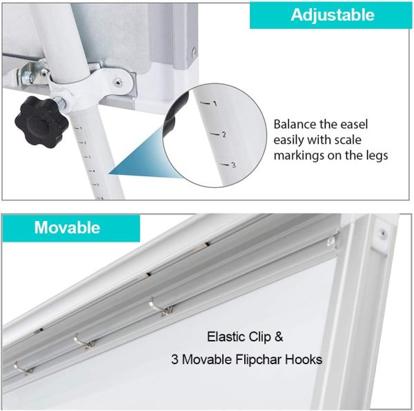 Magnetic Whiteboard Easel 24" x 36"|Height Adjustable Dry Erase Board Tripod Office Presentation Board w/Flipchart Pad, Magnets & Eraser, White - Image 4