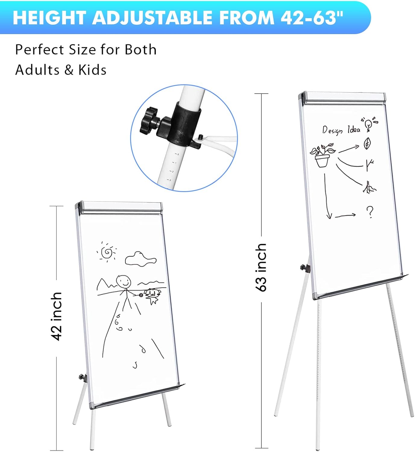maxtek Easel White Board - Magnetic Tripod Whiteboard Portable Dry Erase Board 36 x 24 inches Flipchart Easel Board Height Adjustable, 3' x 2' Portable White Board - Image 2