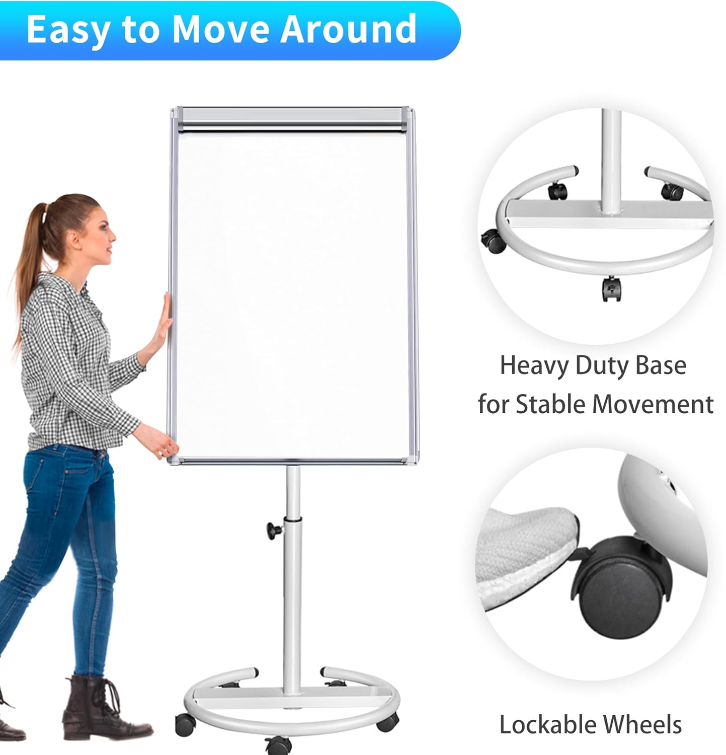 maxtek Mobile Dry Erase Board – 40x28 inches Magnetic Portable Whiteboard Stand Easel White Board Flipchart Easel Board with 25 Sheets Paper Pad - Image 3