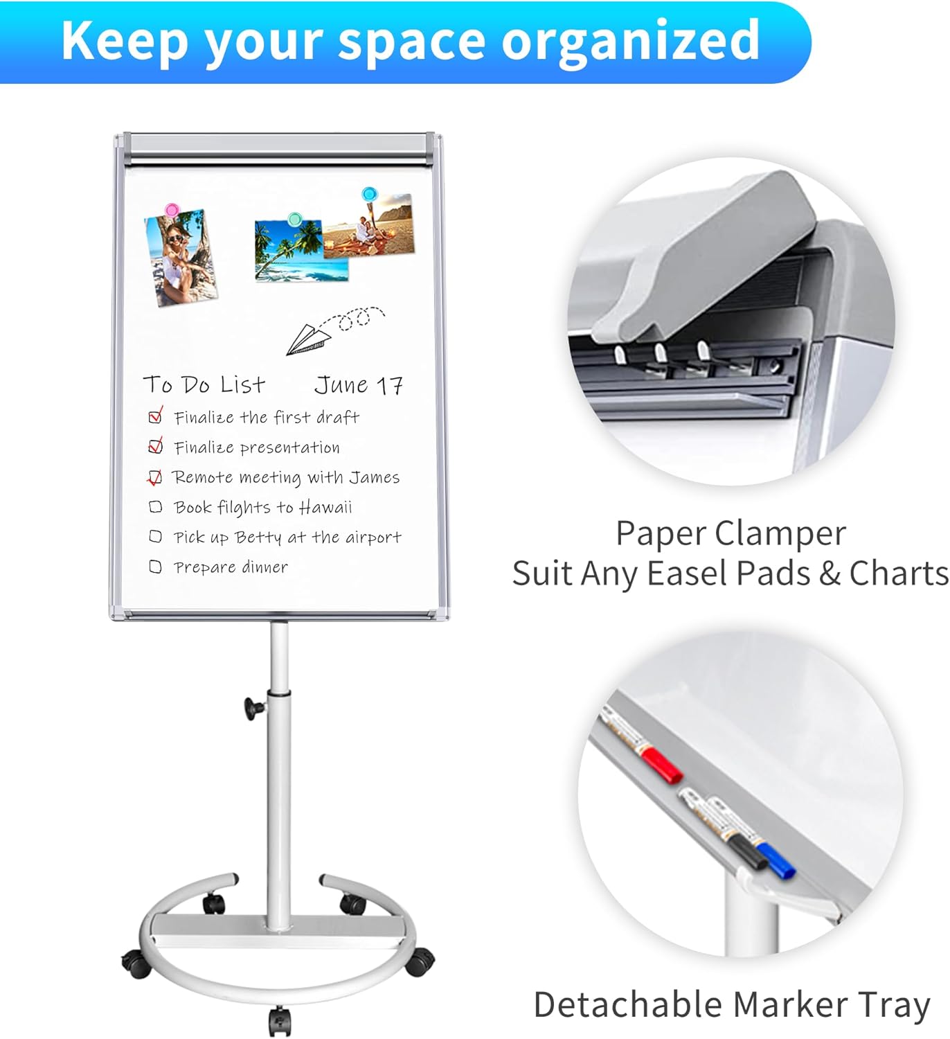 maxtek Mobile Dry Erase Board – 40x28 inches Magnetic Portable Whiteboard Stand Easel White Board Flipchart Easel Board with 25 Sheets Paper Pad - Image 4