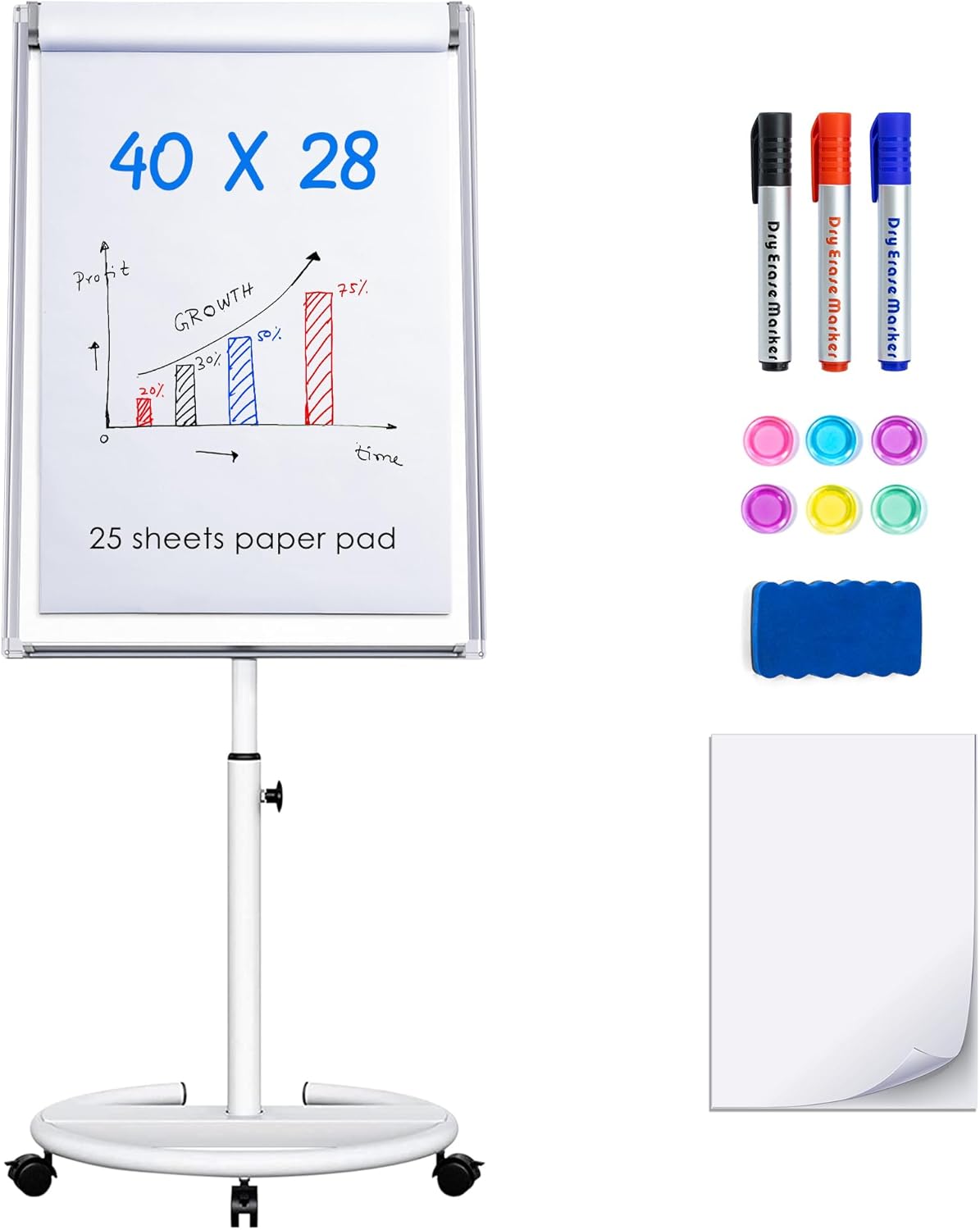 maxtek Mobile Dry Erase Board – 40x28 inches Magnetic Portable Whiteboard Stand Easel White Board Flipchart Easel Board with 25 Sheets Paper Pad - Image 7